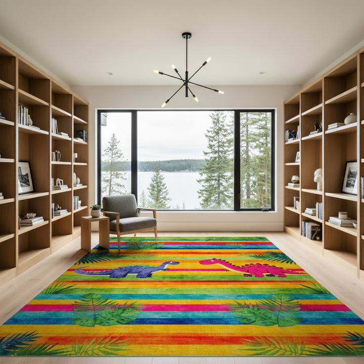 Dinosaur Friends Rainbow Kids Area Rug