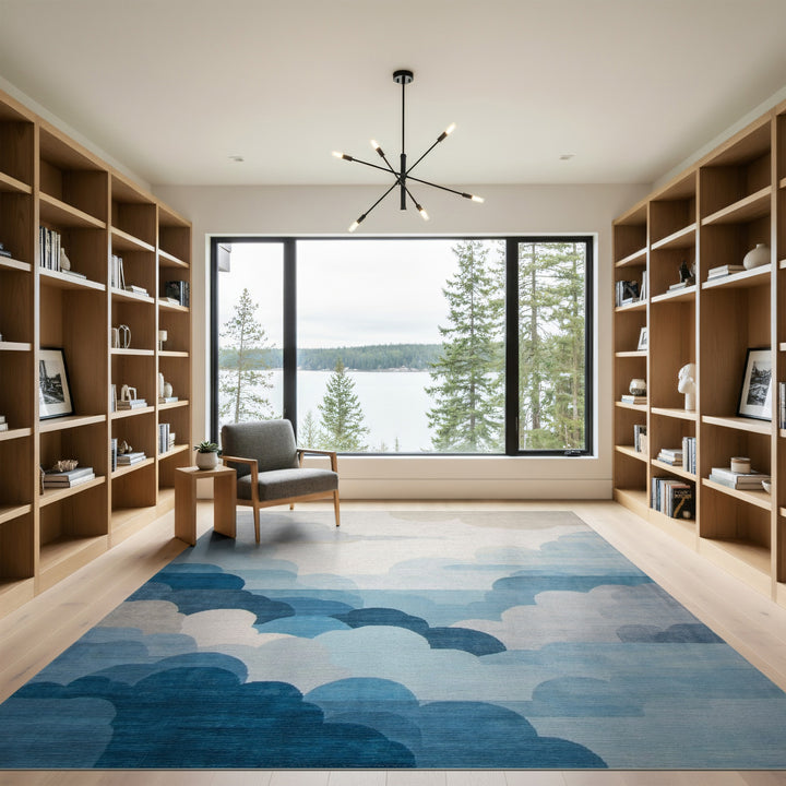 Blue Cloud Layered Washable Area Rug