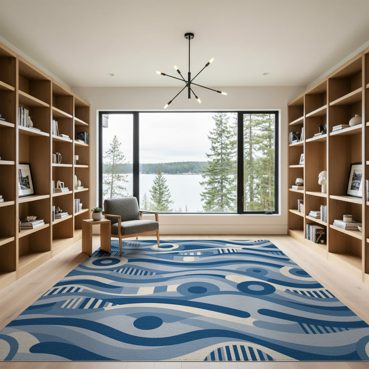 Blue and Teal Wave Blue Abstract Wave Area Rug
