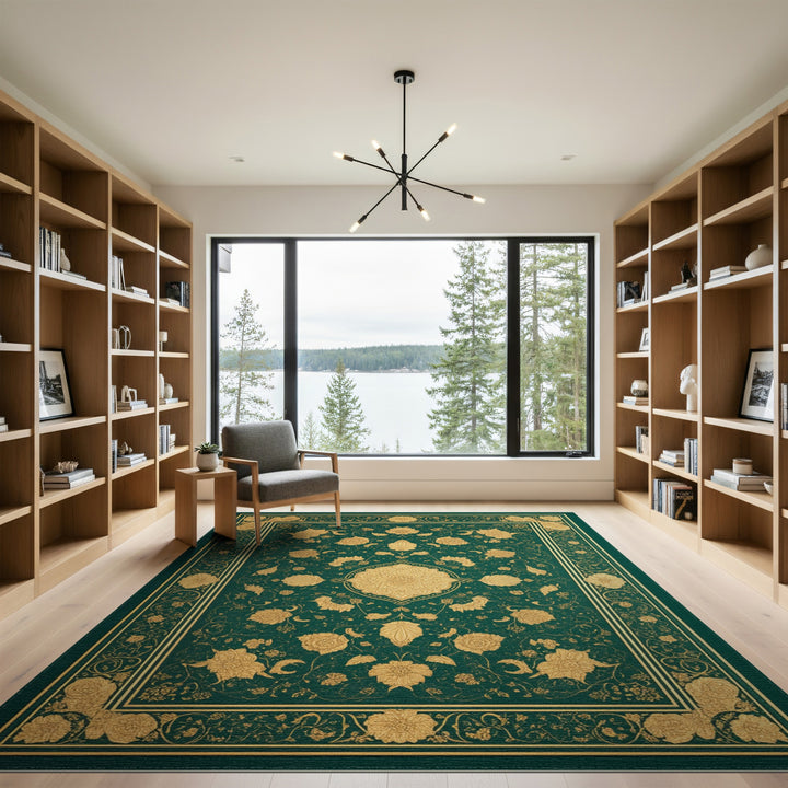 Green Gold Floral Persian Traditional Persian Area Rug