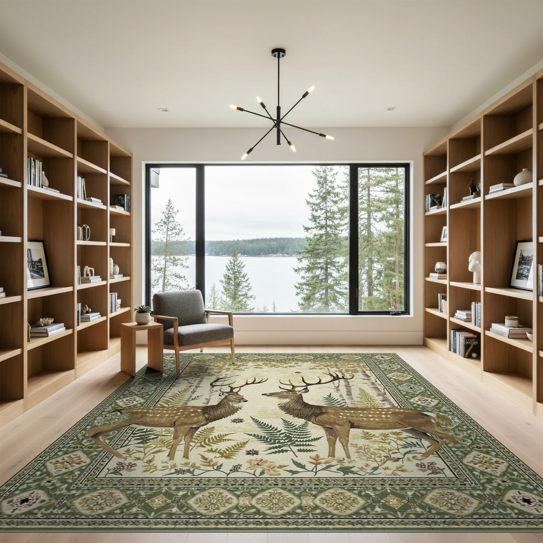 Rustic Forest Deer Area Rug