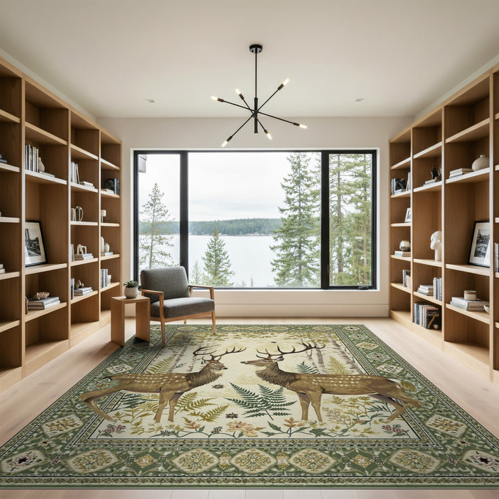 Rustic Forest Deer Area Rug