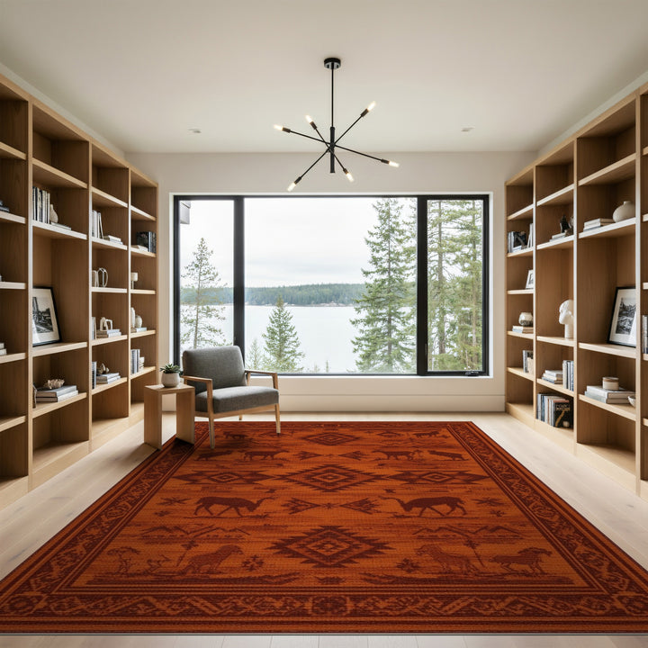 Orange Heritage Tribal Wildlife Area Rug