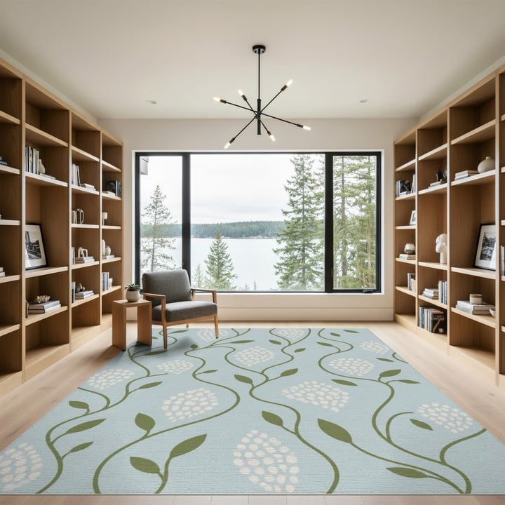 Blue Floral Vine Washable Area Rug