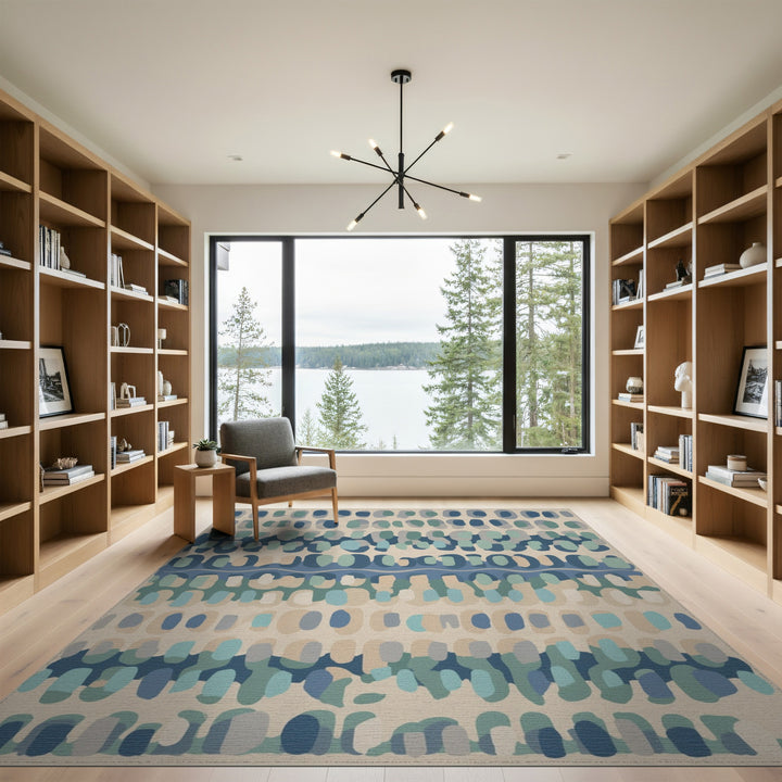 Blue Teal Abstract Oval Area Rug