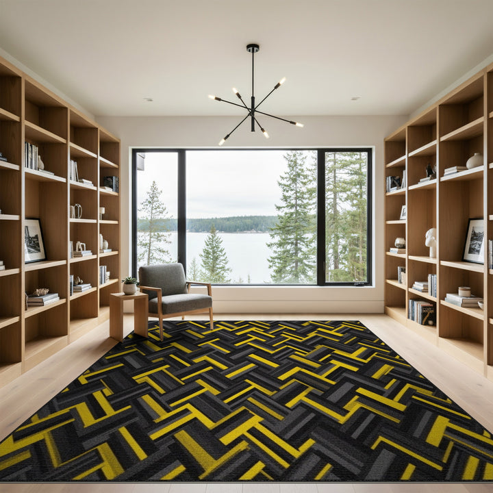 Bold Yellow Geometric Herringbone Area Rug