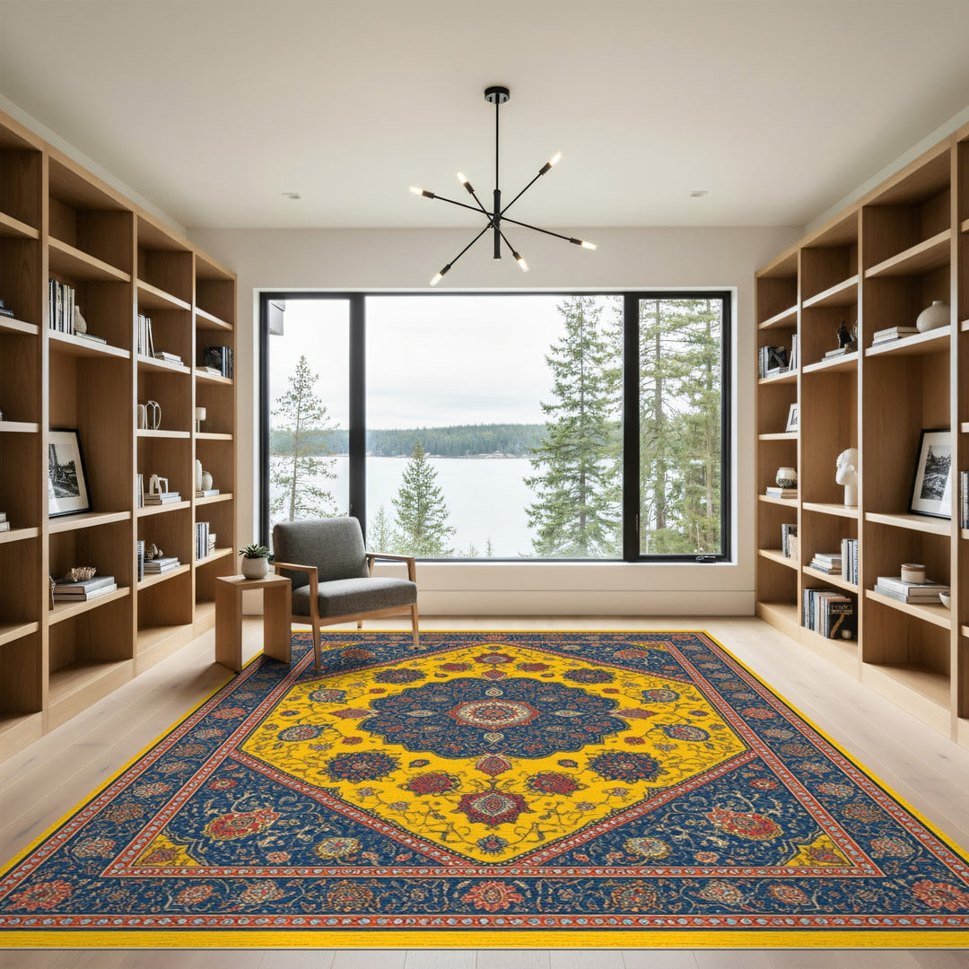 Yellow Persian Medallion Traditional Persian Area Rug