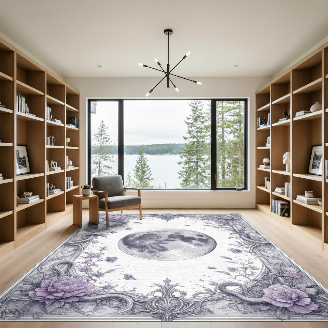 Purple Floral Moon Vintage Area Rug