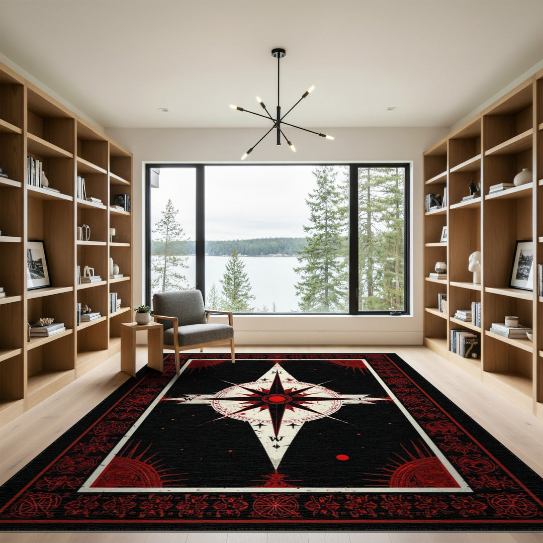 ODIKA Red Mystic Compass Area Rug