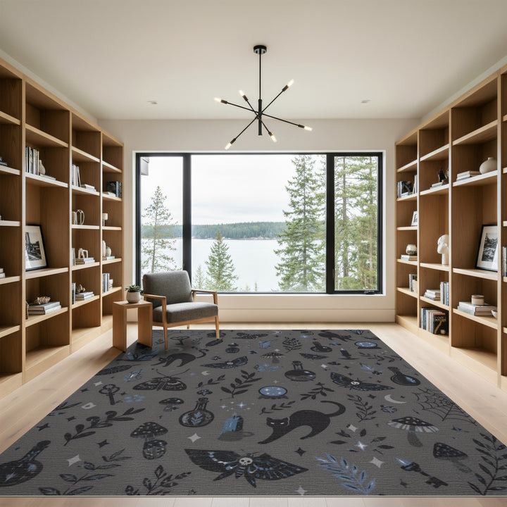 Grey Boho Chic Mystic Cat Area Rug