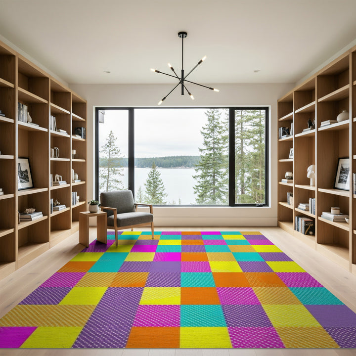 Vibrant Multi-Color Checkered Geometric Area Rug