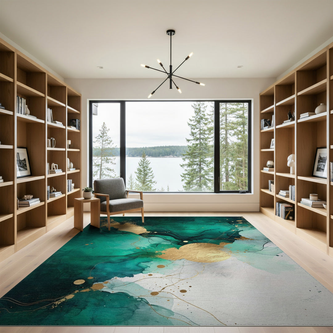 Teal Gold Abstract Area Rug