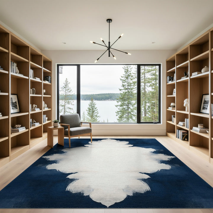 Navy Blue Abstract Medallion Rug