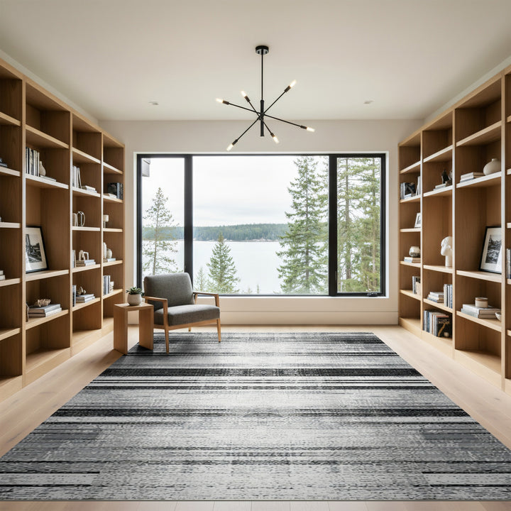 Black and White Distressed Striped Area Rug