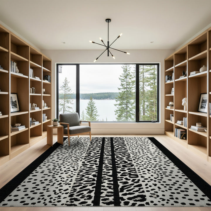 Black White Leopard Stripe Area Rug