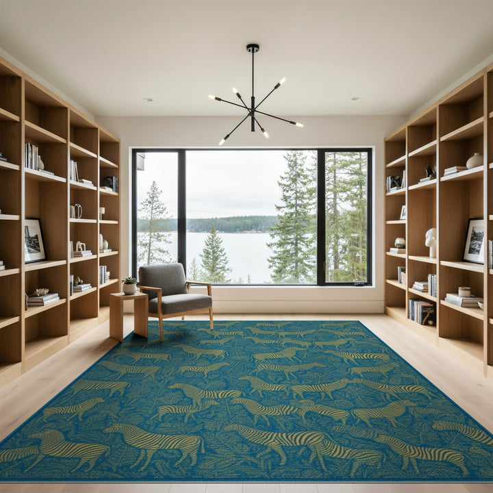 Blue Zebra Foliage Area Rug