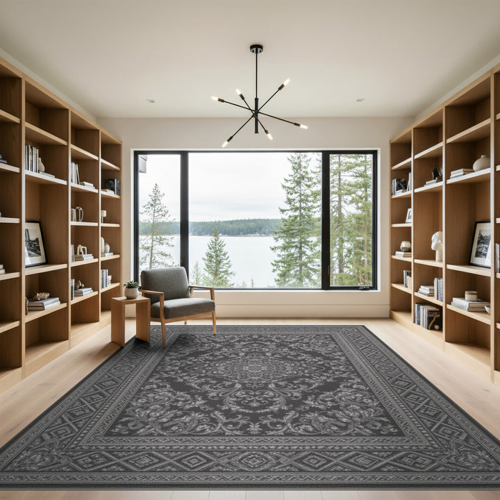 Grey Persian Medallion Traditional Persian Area Rug