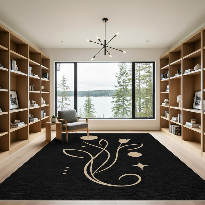 Beige Floral Line Art Area Rug