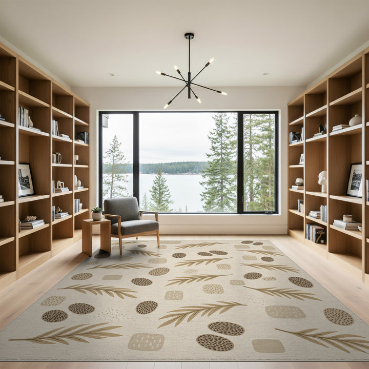 Beige Abstract Leaf and Dot Area Rug