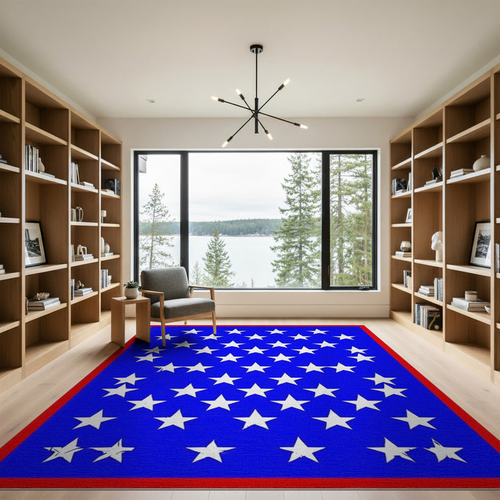 Blue Stars Area Rug with Red Border
