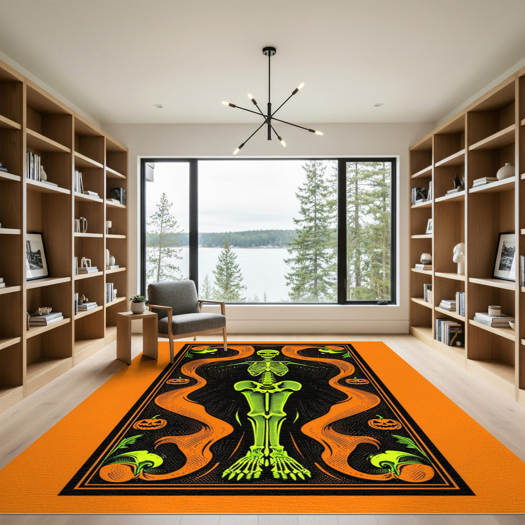 Neon Skeleton Halloween Washable Area Rug
