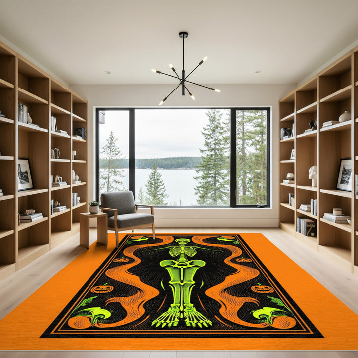Neon Skeleton Halloween Washable Area Rug