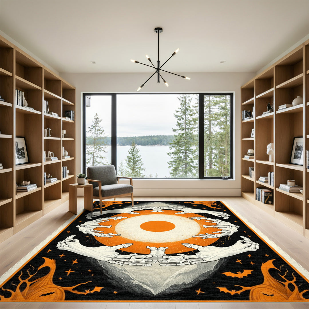 Spooky Skeleton Hands Orange Eye Area Rug