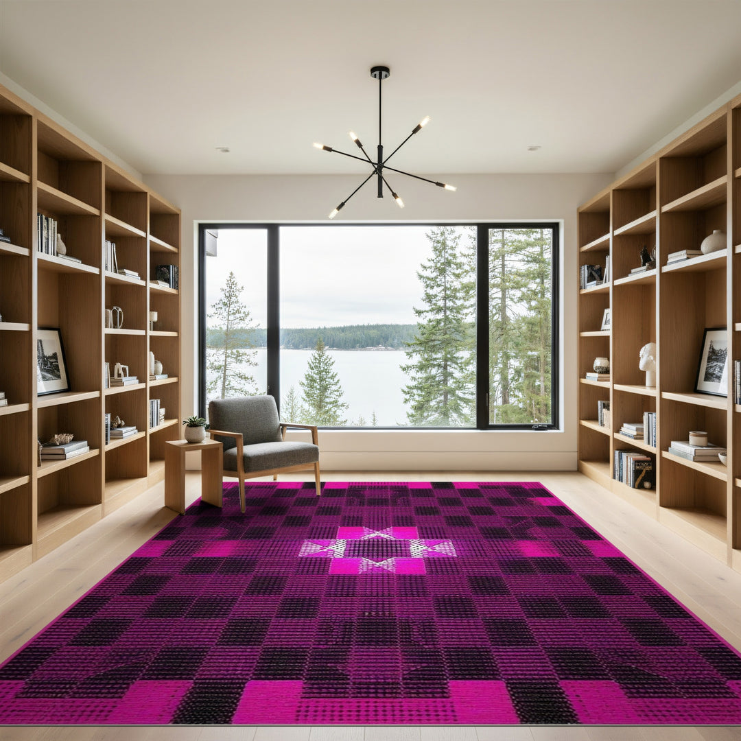 Geometric Modern Pink Geometric Checkered Area Rug