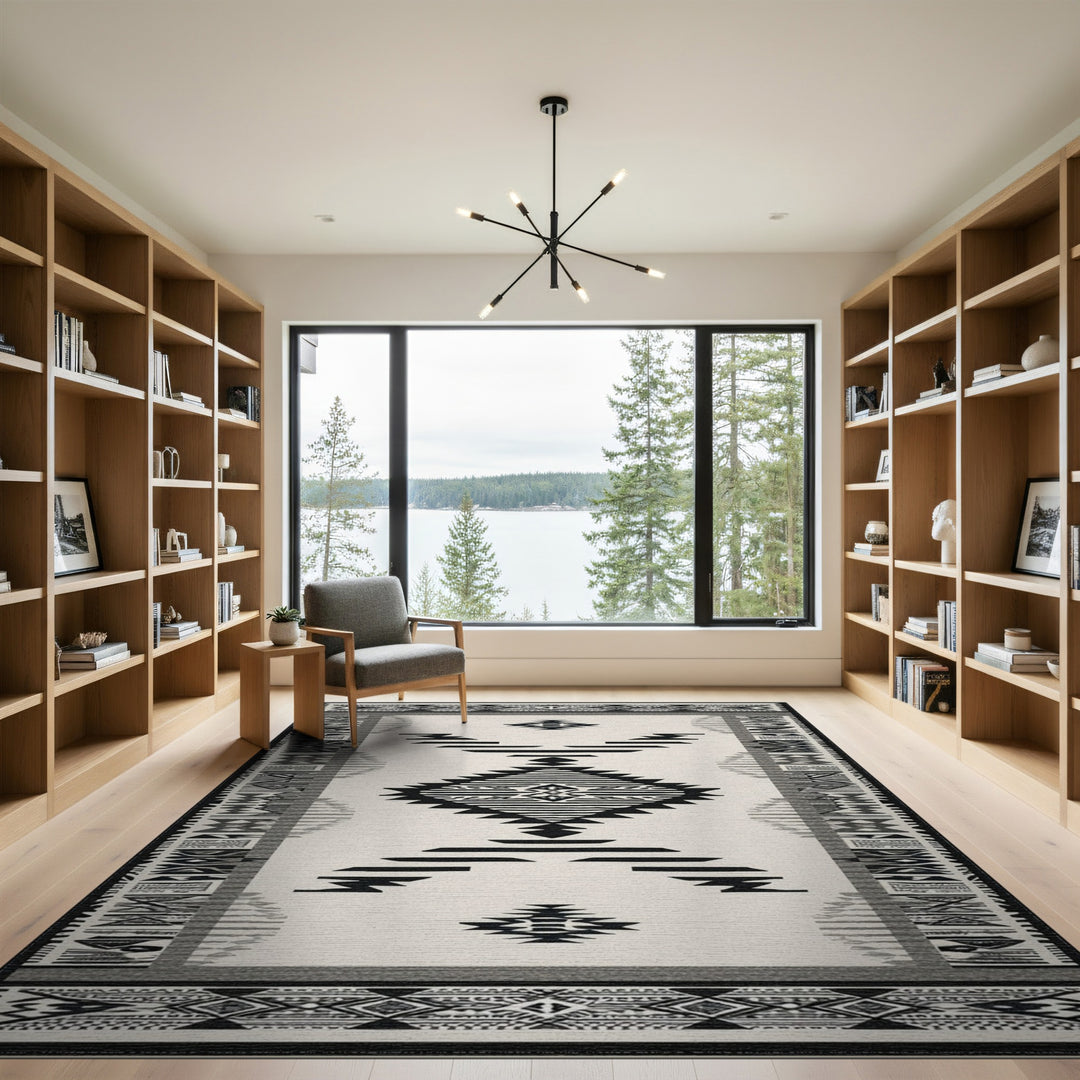 Black White Heritage Tribal Area Rug