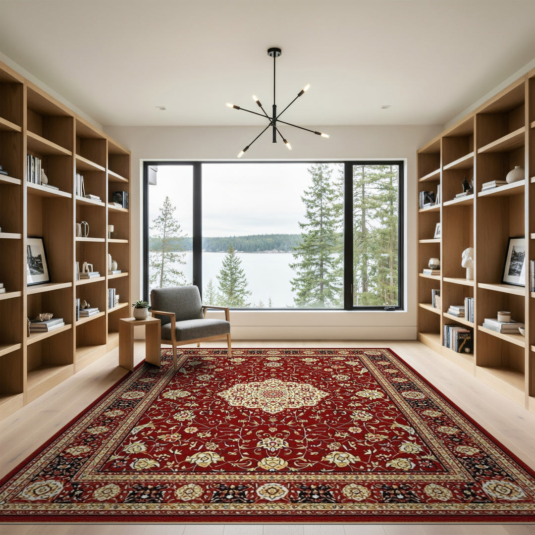 Red Persian Floral Medallion Area Rug