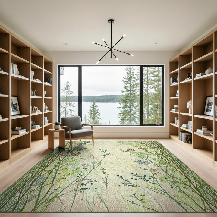 Green Wildflower Meadow Washable Area Rug