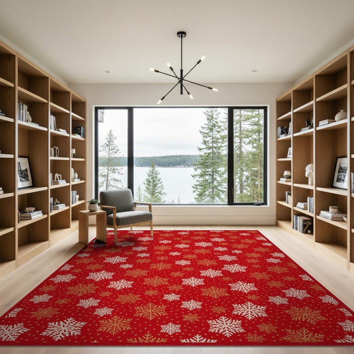 Red Snowflake Geometric Area Rug