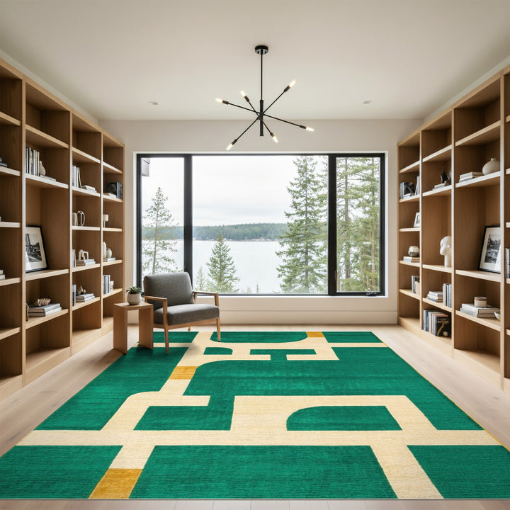 Green Geometric Modern Area Rug