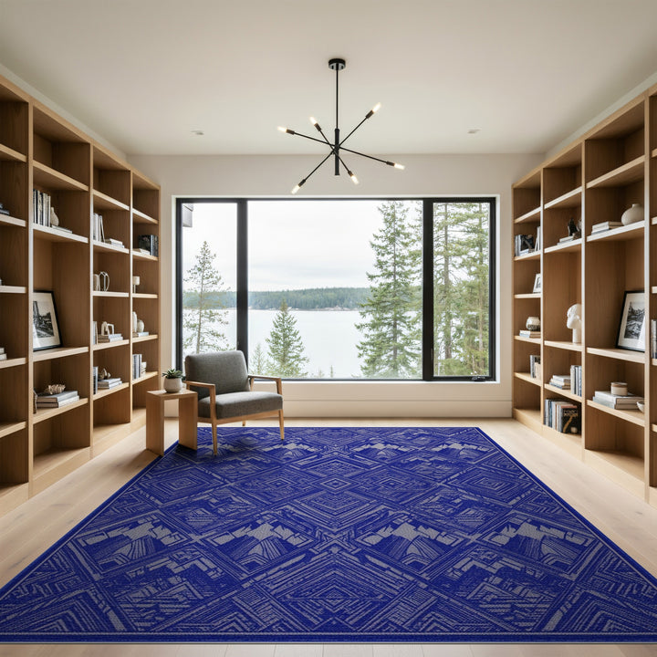 Blue Geometric Mountain Area Rug