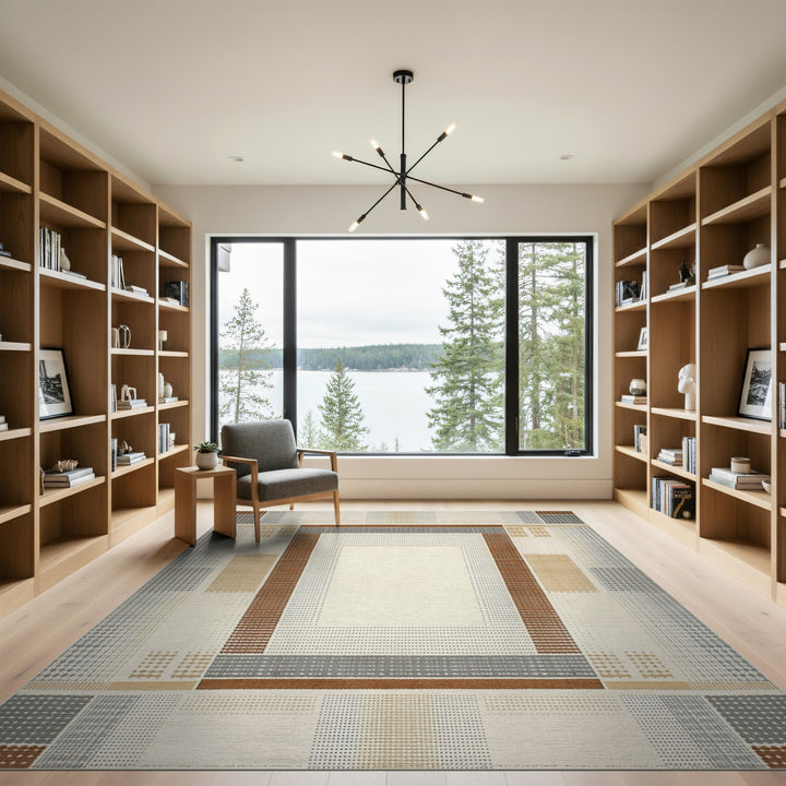 Brown Geometric Frame Area Rug