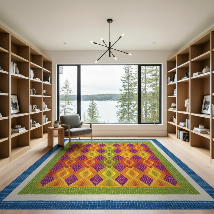 Vibrant Multi-Color Diamond Mosaic Area Rug