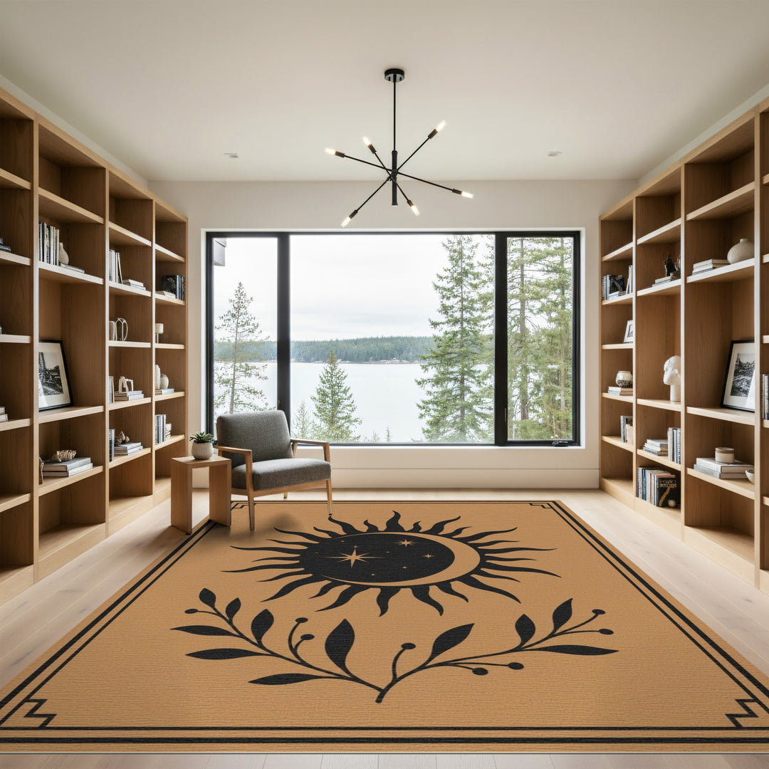 Celestial Sun Moon Brown Area Rug