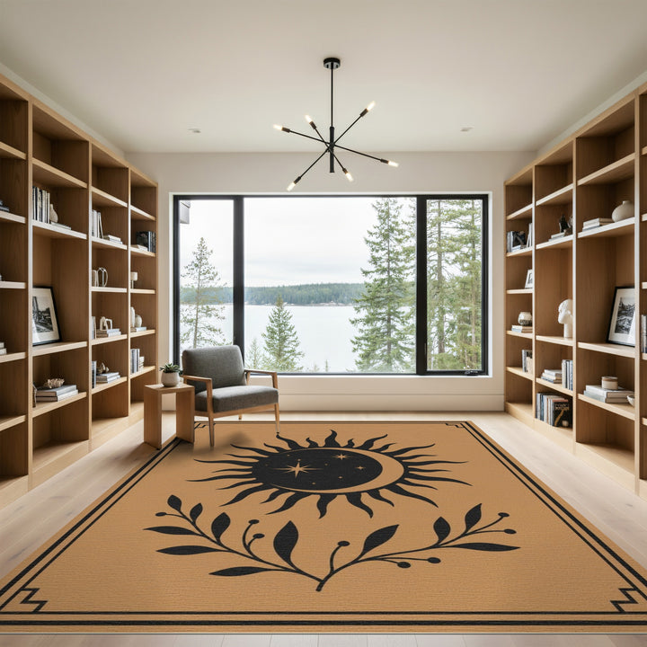 Celestial Sun Moon Brown Area Rug