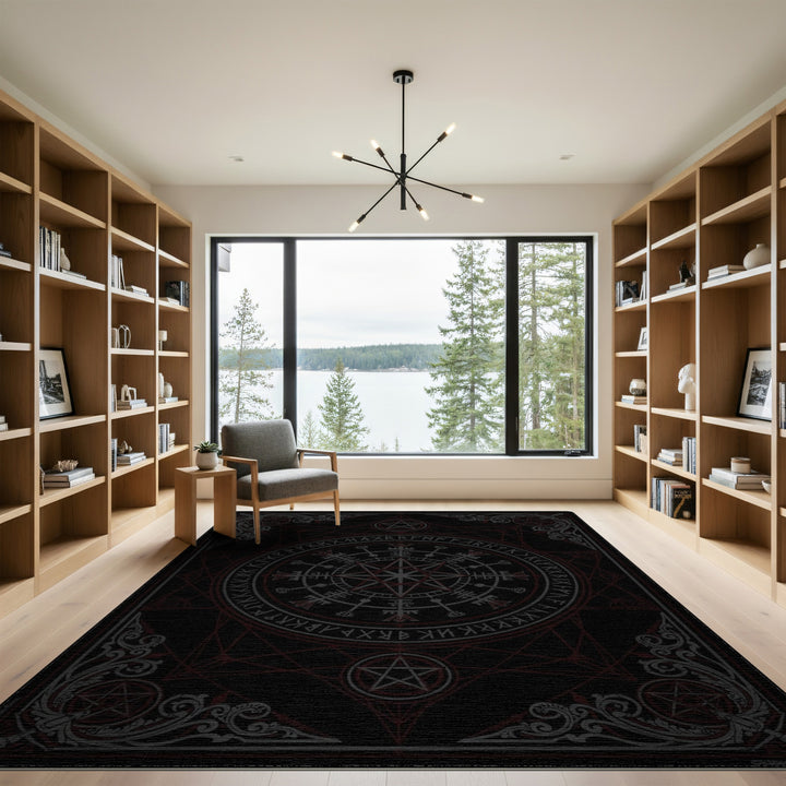 Black and White Mystic Rune Pentagram Area Rug