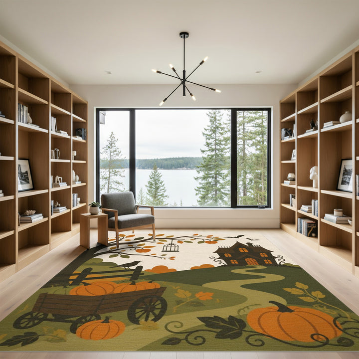 Orange Pumpkin Patch Halloween Area Rug