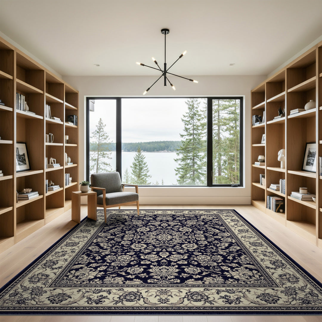 Black and White Floral Medallion Area Rug