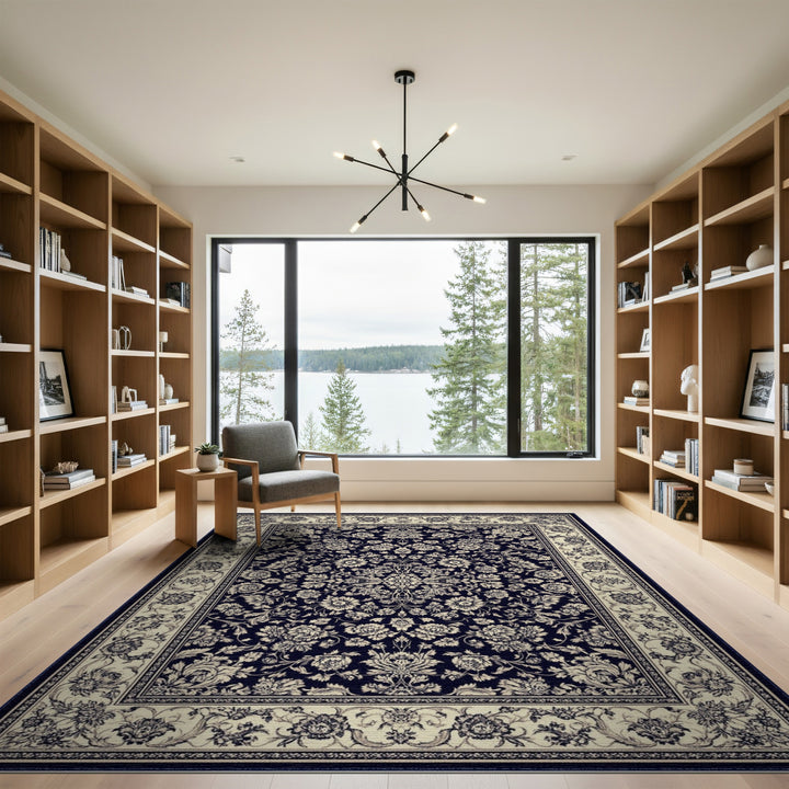 Black and White Floral Medallion Area Rug