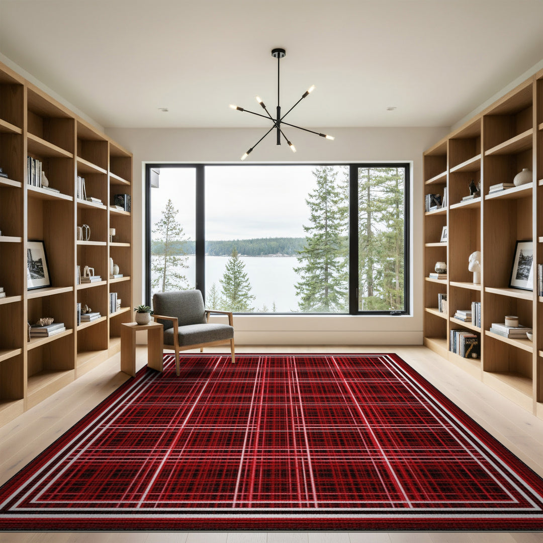 Red Modern Grid Area Rug