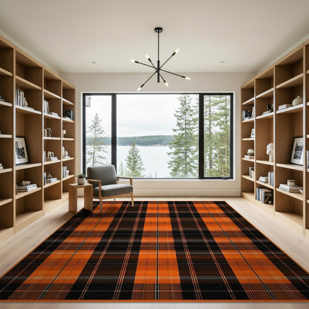 Bold Orange Plaid Area Rug