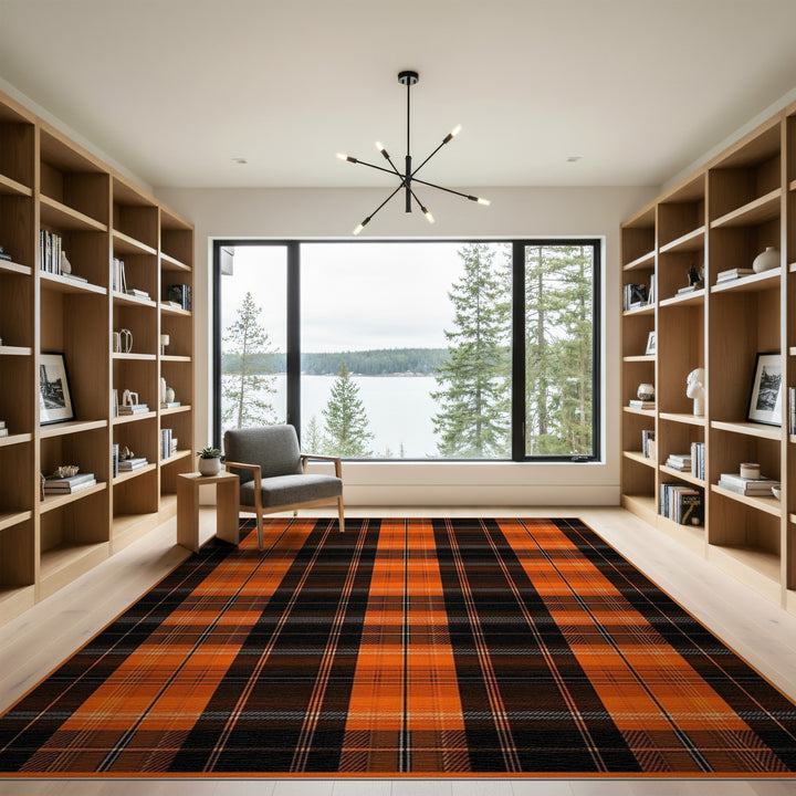 Bold Orange Plaid Area Rug