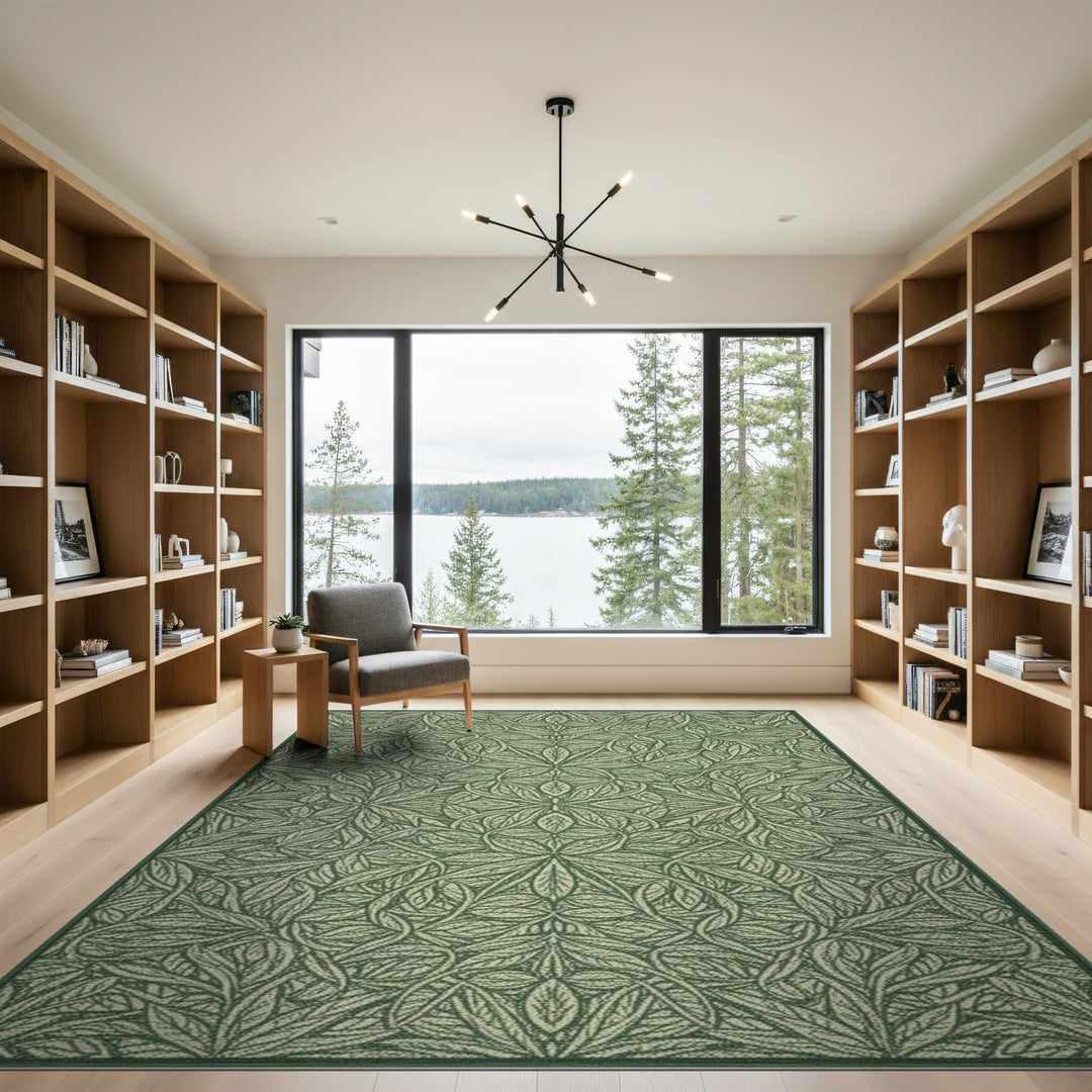 Green Botanical Leaf Vintage Area Rug