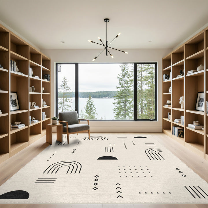 Geometric Arch Black Beige Area Rug