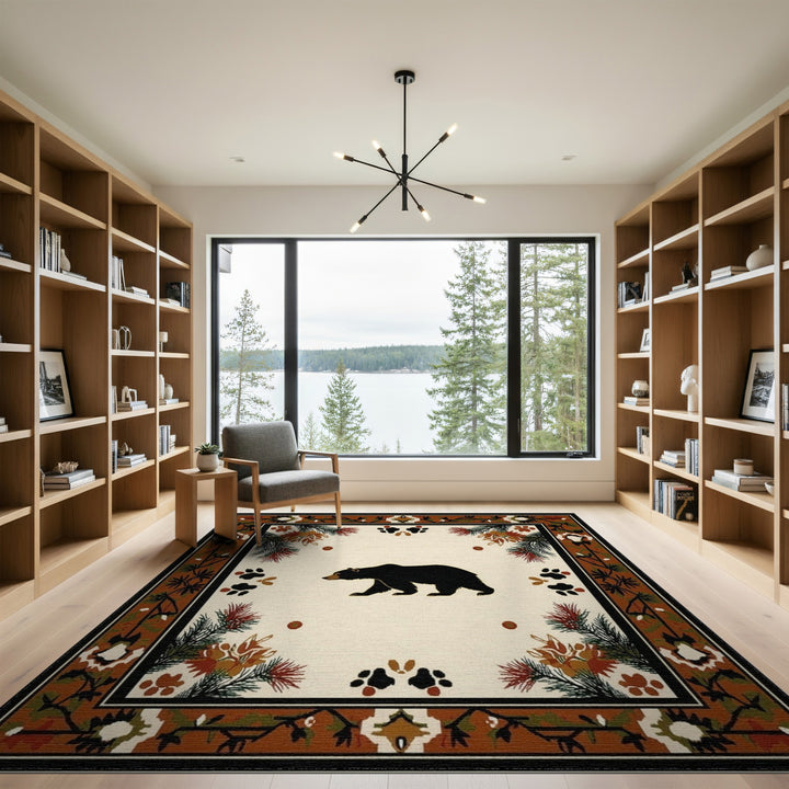 Brown and Tan Black Bear Woodland Area Rug