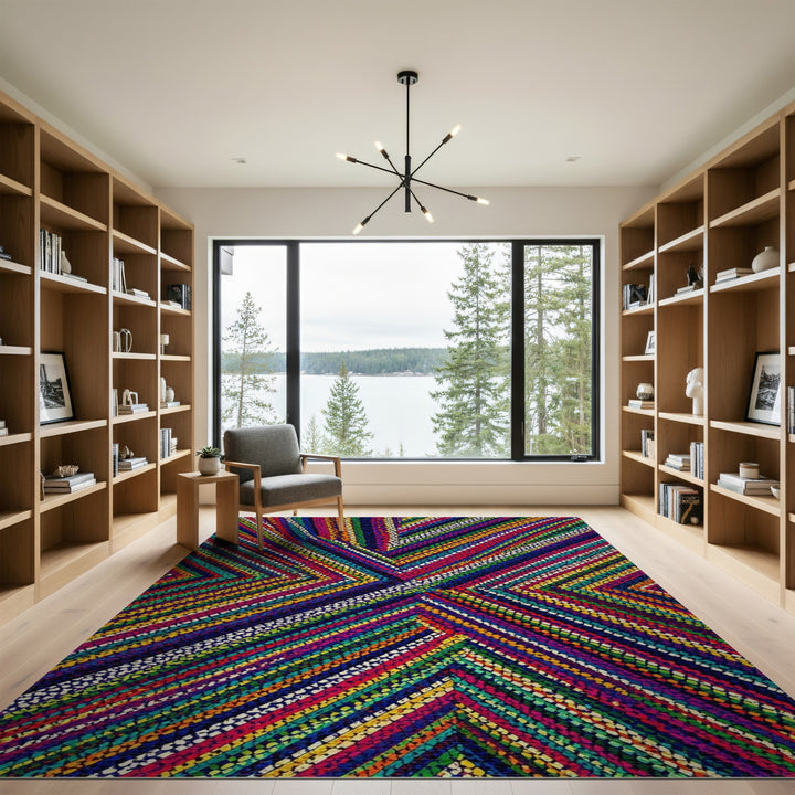 Vibrant Rainbow Chevron Geometric Area Rug