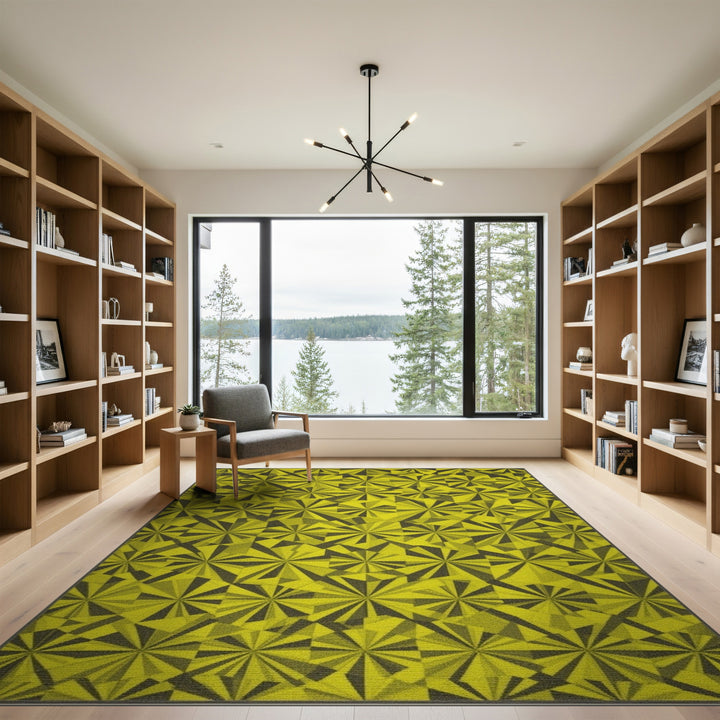 Yellow Geometric Burst Area Rug